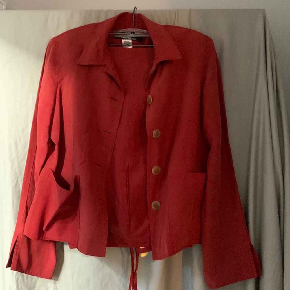Jones New York burnt red fully lined suit. A silk linen blend.